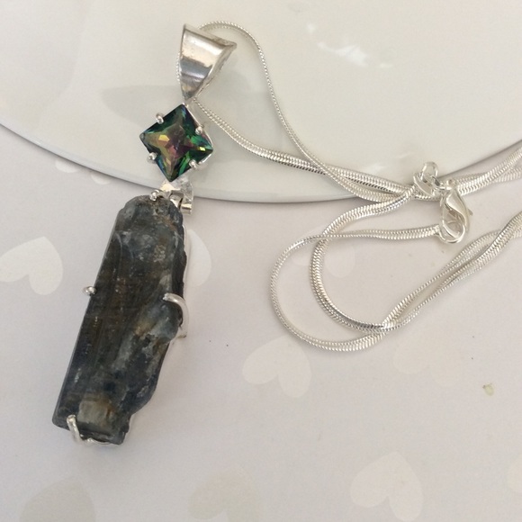 Sterling Silver Mystic Topaz/ Kyanite Pendant 925 - Picture 2 of 7